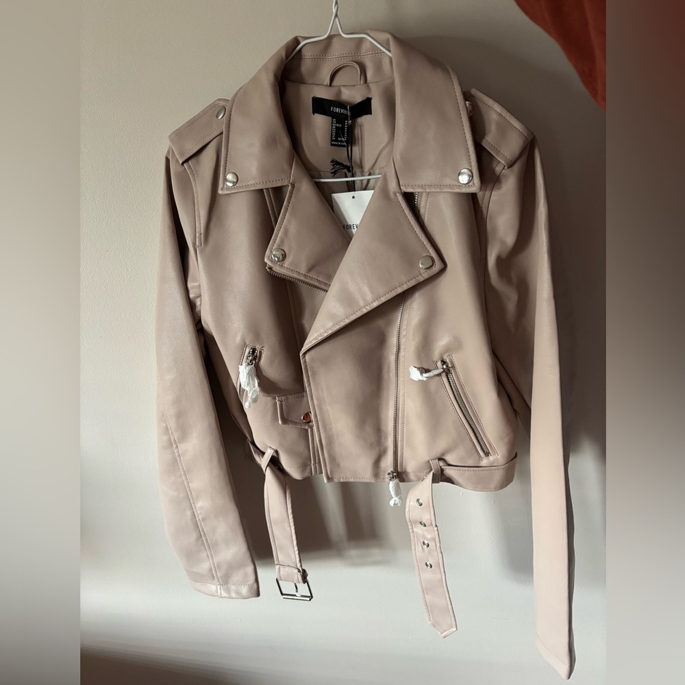 Forever 21 Taupe Leather Biker Jacket